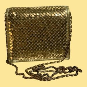 Gold Metallic Sparkle Square Clutch Bag with Shoulder Strap